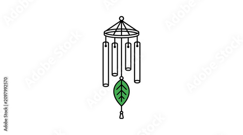 Canvastavla Wind chime with green leaf decoration 1.