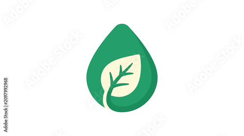 Schilderij op canvas Green leaf logo on teardrop shape.