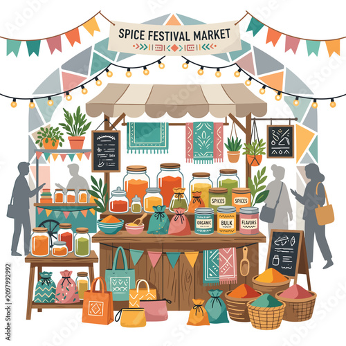 Cuadro en lienzo Spice festival market food stand scene.