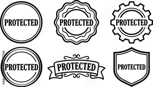 Fotografie Black and white protected vintage style stamp vector set with seals and shield
