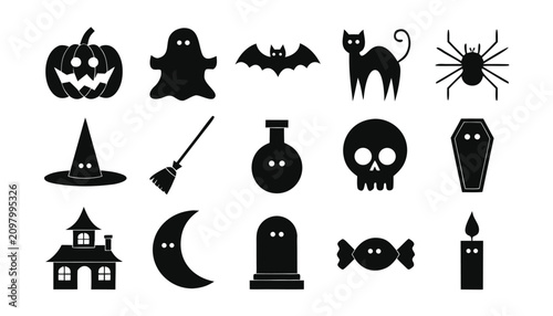 Canvas Print Bold halloween holiday icons featuring classic monsters and decorative spooky el