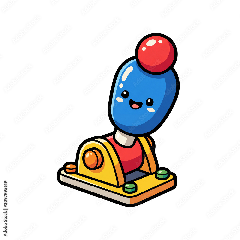Fototapeta premium Kawaii Joystick Character: A charmingly cute joystick character with a smiling face and big blue eyes, ready for an exciting gaming adventure.
