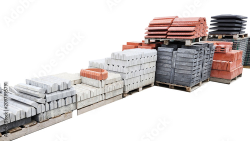 Obraz na płótnie A place where materials for infrastructure and superstructure construction, such as roadside paving stones, are stored