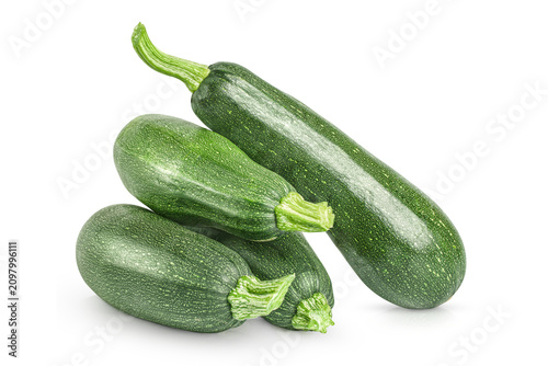 Four fresh green zucchini on transparent background.
