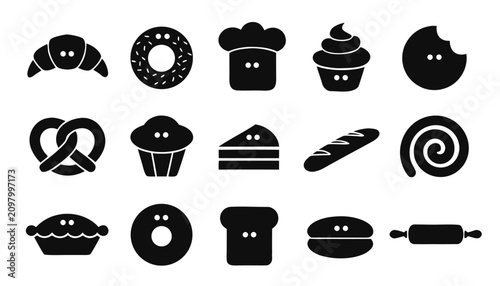 Cuadro en lienzo Set of baking and pastry icons on white background, vector illustration for desi