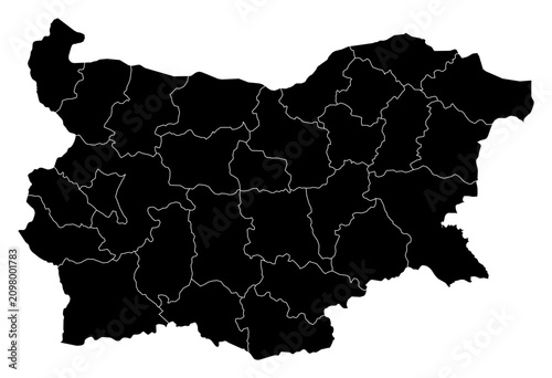 A contour map of Bulgaria with province borders. Bulgarian administrative silhouette