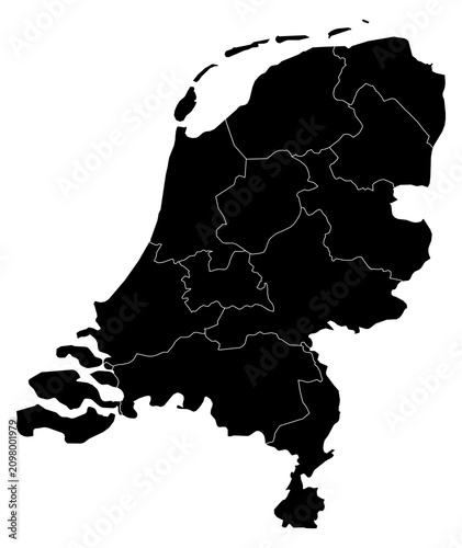 Принти на полотні A contour map of Netherlands with province borders