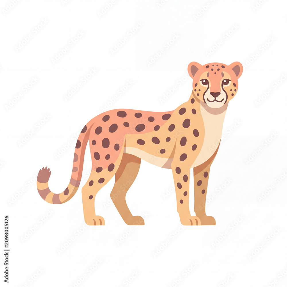 Fototapeta premium Cheetah Illustration: A stylized illustration of a cheetah, showcasing its distinctive spotted coat and athletic build. A perfect graphic for themes of speed, wildlife, and savanna animals.