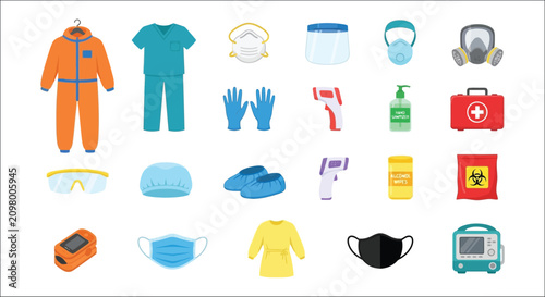 Obraz na płótnie Medical protective equipment vector illustration featuring coveralls surgical sc