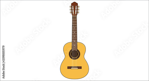 Bild auf Leinwand Classical guitar illustration with a light yellow body and dark brown neck prese