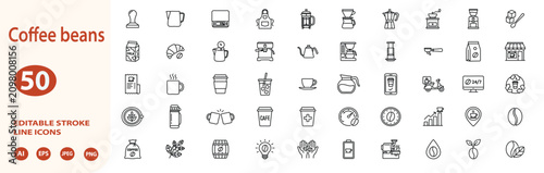 Tableau sur toile Coffee beans line editable icon set