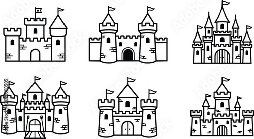 Tableau sur toile Six medieval castles with flags