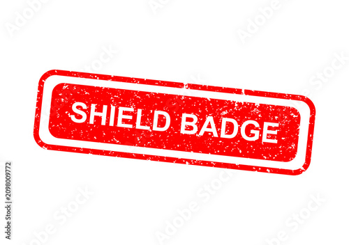 Obraz na płótnie Red shield badge with white text saying shield badge illustration