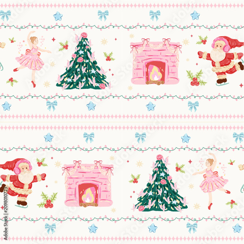 Christmas Border Stripe Pattern Seamless, Santa Claus Holiday Border, Candy Cane Stripe, Festive Christmas Background, Wrapping Paper, Fabric, Textile Design