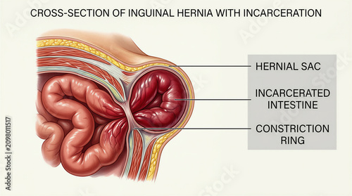 Anatomical revelation of incarcerated inguinal hernia presenting constricted intestine within the hernial sac