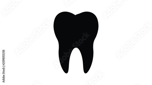 Schilderij op canvas Black tooth silhouette against a white background a simple dental shape silhouet