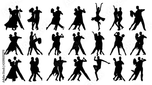 Silhouettes of people dancing together in a line isolated on transparent background