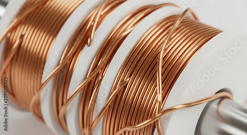 Close up of copper wire wound on an electric motor rotor