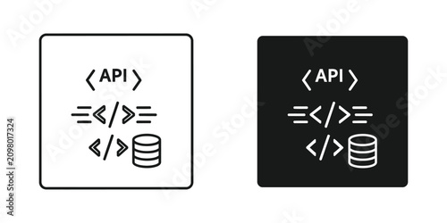 Application Programming Interface symbol with code and database icons in a modern flat design