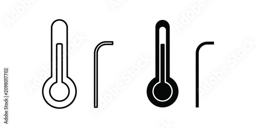Two thermometers one line art one solid fill with simple curve against white background