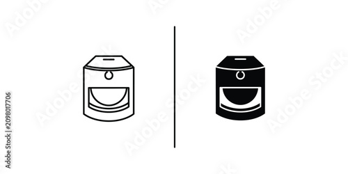 Two simple beverage cans shown in outline and solid black fill against a clean white background