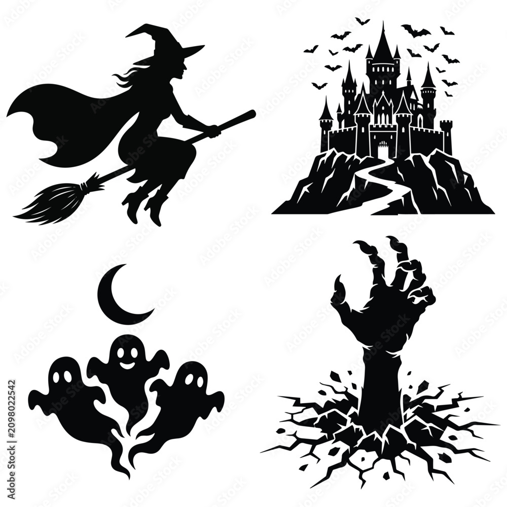 Fototapeta premium Zombie Hand Rising from Grave Halloween Silhouette SVG