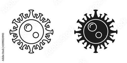 Cuadro en lienzo Virus or microbe cell icon set with bacteria pathogen infection microscopic orga