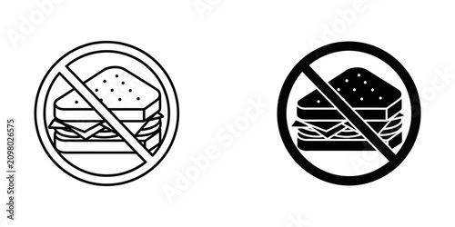 Foto No food allowed sign icon in outline and solid black style with prohibited sandw