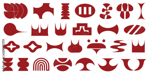 Photos Organic abstract shapes in burgundy red color with fluid symmetric forms and mod