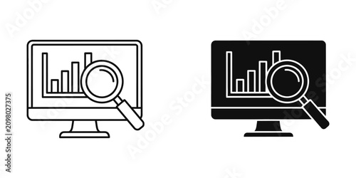 Canvastavla Data analytics magnifying glass on computer screen icon with analytics magnifyin