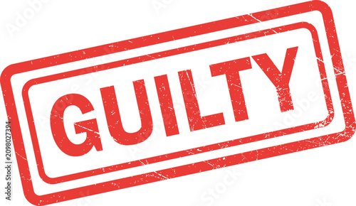 Foto Red rubber stamp with the word guilty inside a rectangular frame with a distress