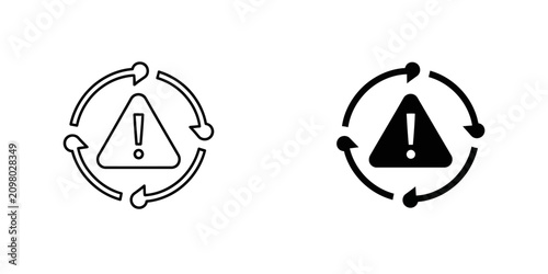 Fotografie Warning alert sign surrounded by rotating arrows vector icons with triangle excl