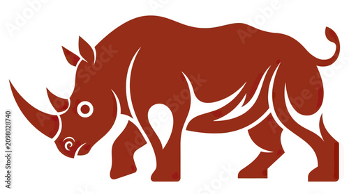 Принти на полотні Brown Silhouette Rhino Walking Isolated White Background