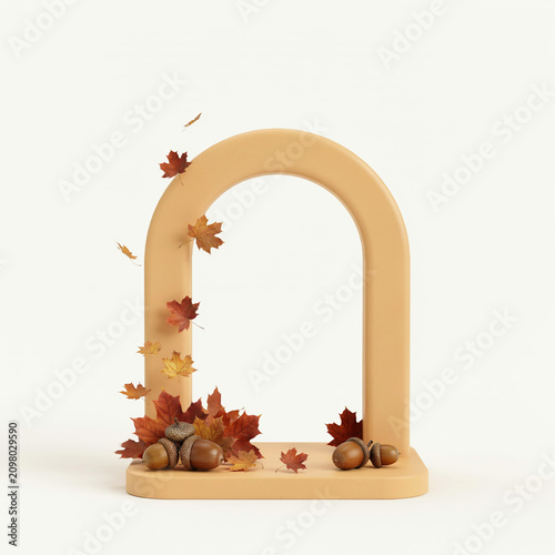 Autumn forest collection with pine cones, acorns and maple leaves. Natural fall harvest elements on white background. Seasonal organic decoration.