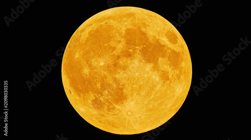 Full yellow moon appearing bright against dark night sky