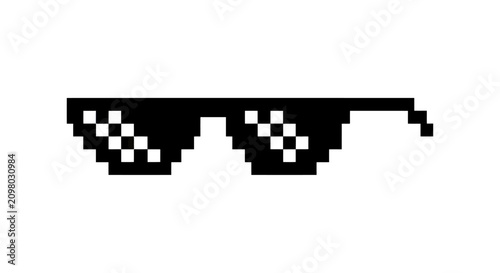 Pixelated Sunglasses Isolated on White Background, Meme Style