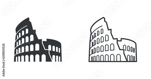 Canvas Print Colosseum Silhouette Depiction Black And White Architectural Outline Against A P