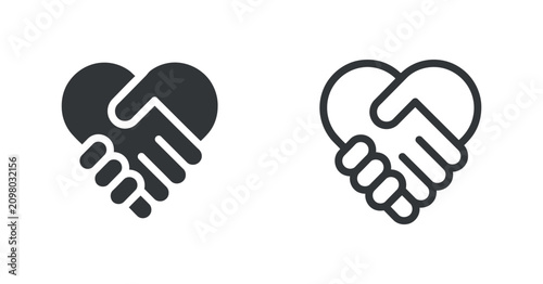 Fotografía Heart shaped handshake icon two variations in line and solid styles on a transpa