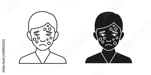 Foto Sad child with skin rash icon in outline and solid style dermatology problematic
