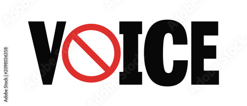 Cuadro en lienzo No Voice Allowed: Graphic illustration depicting the word Voice with a prohibition symbol over the O