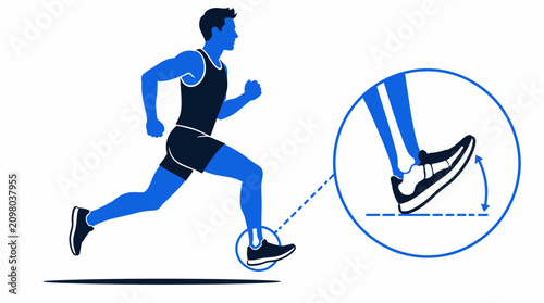 Foto Male runner jogging with foot strike technique focus.