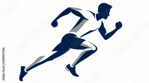 Foto Blue and grey male runner silhouette in fast motion.