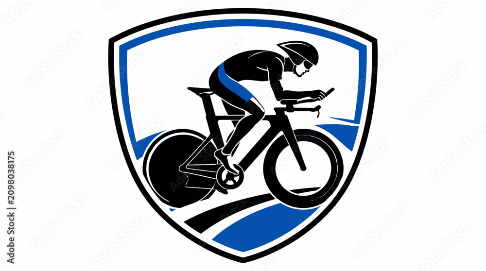 Fototapeta premium Shield emblem featuring a stylized road cyclist.