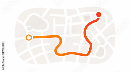 City map navigation route with path and markers.