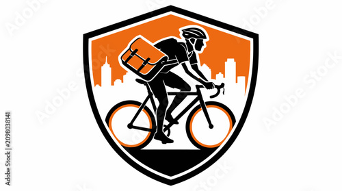 Bicycle delivery service logo with cyclist silhouette.