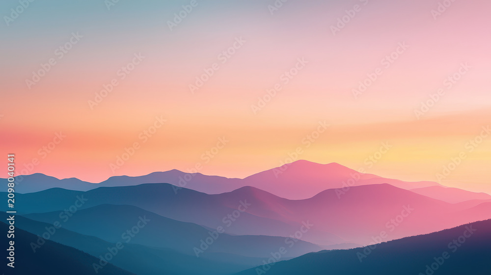 Fototapeta premium Serene mountain landscape at sunset with pastel colors creating tranquil atmosphere