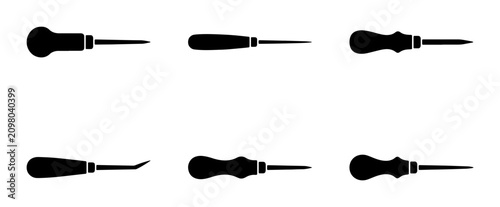 Vászonkép Awl Tool Icons, Leatherworking Needles, Sewing Awls, Crafting Punctures, Black V
