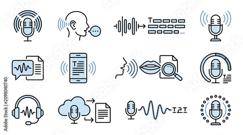 Konstfotografi Professional Icons Showcasing Speech to Text Audio Processing and Transcription