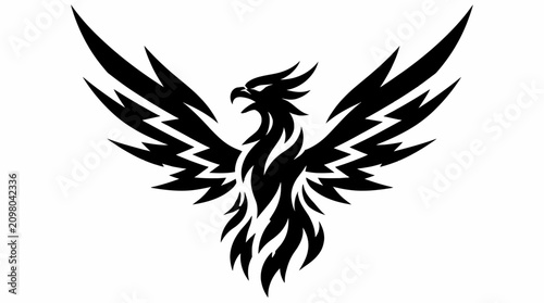 Fotografie Rising phoenix bird with spread stylized wings.