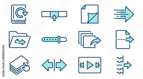 Fotografi Modern Minimalist Icons Set Showing Data Transfer File Operations and Media Cont
